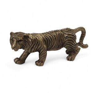 Vintage Pewter Tiger 2.5"wide, Detailed Silver-tone, zodiac miniature figurine